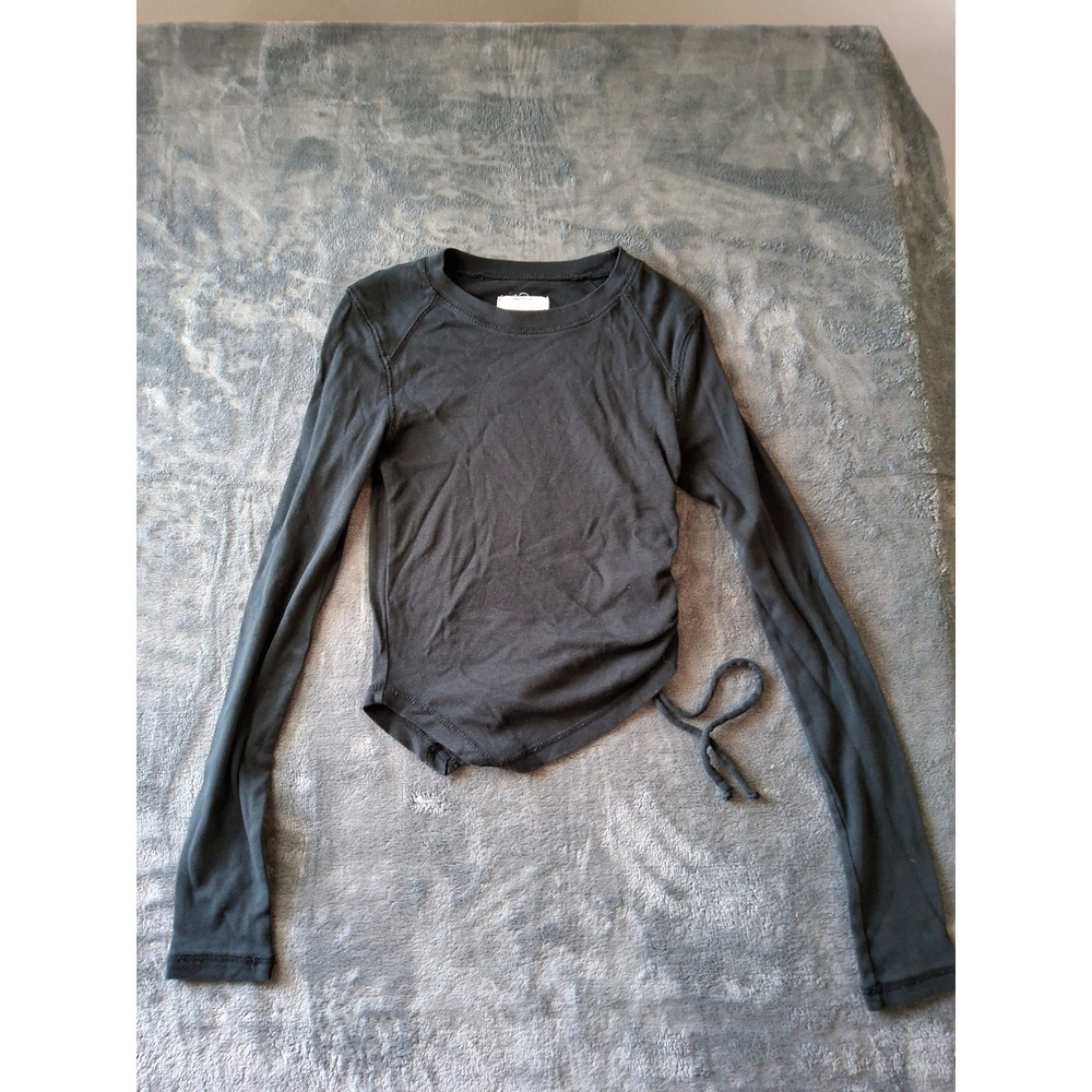 Kimchi Blue Womens Small Black Long Sleeve Asymmetrical Cinched Side Top Cotton